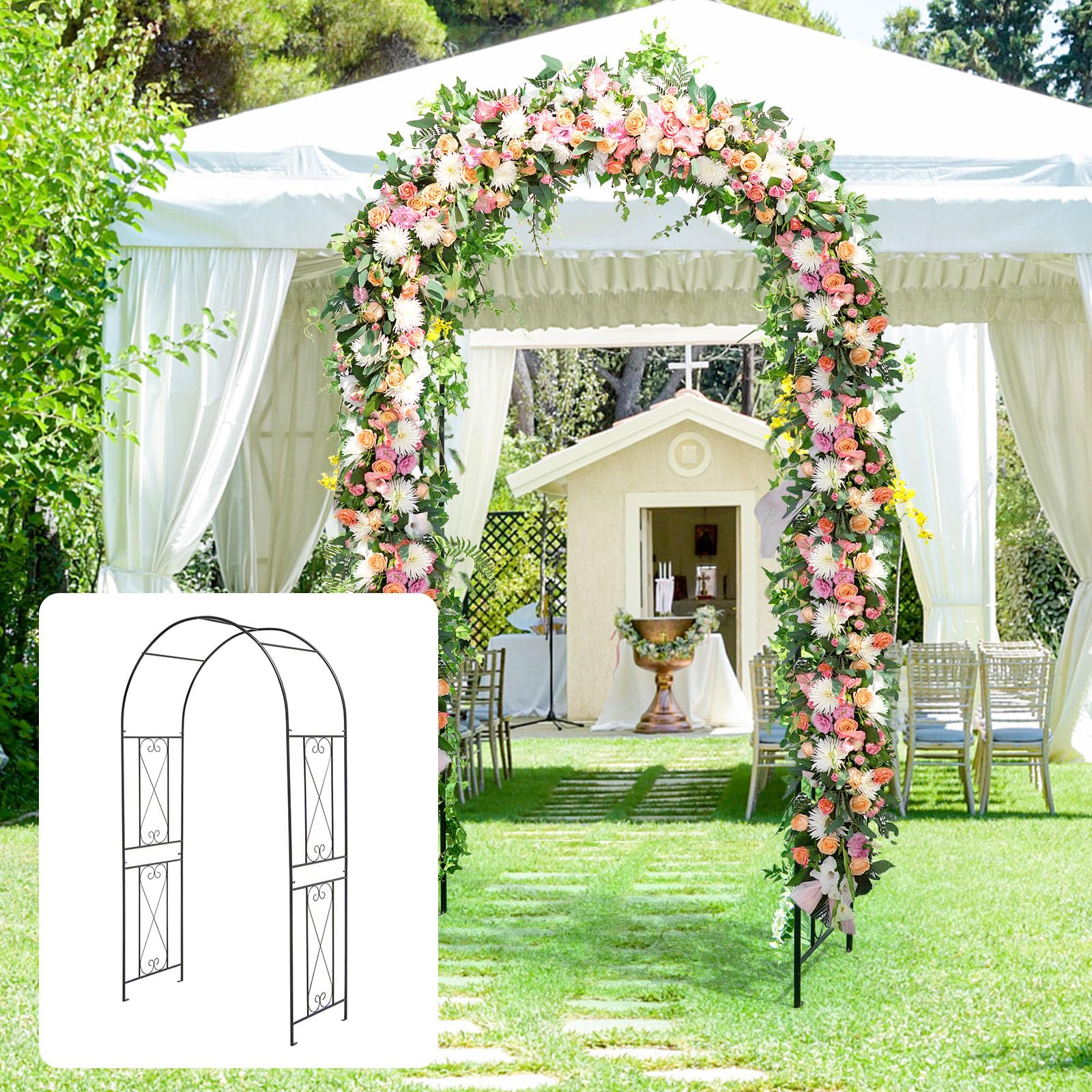 Tangkula 7.2 ft Garden Arbor Metal Arch